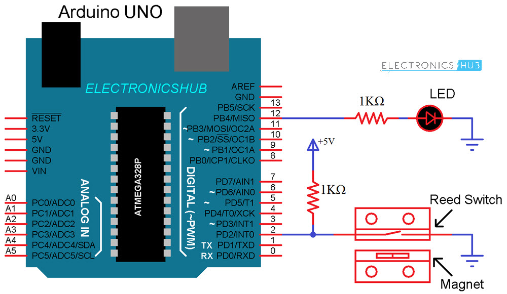 如何连接簧片开关与Arduino电路图