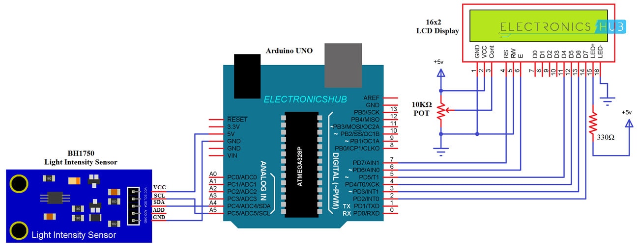 BH1750环境光传感器模块与Arduino电路图