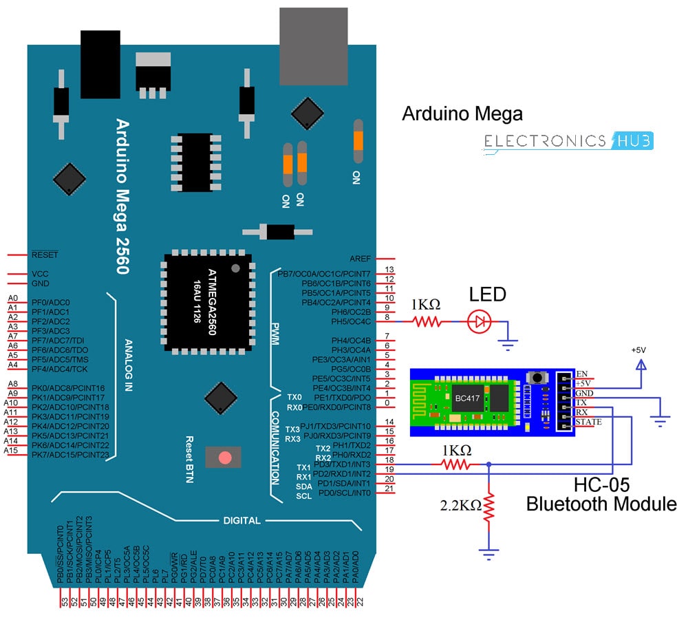 HC-05蓝牙模块与Arduino电路图