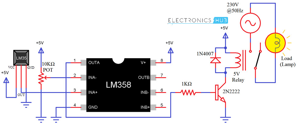 温控开关使用LM35电路图继电器